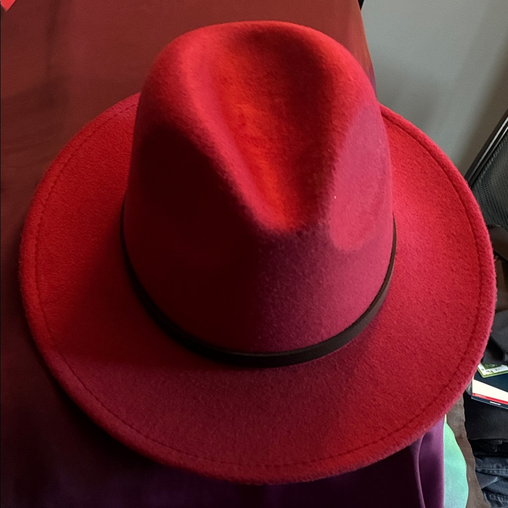 Stylish Burgundy Fedora Hat - Picture 2 of 2
